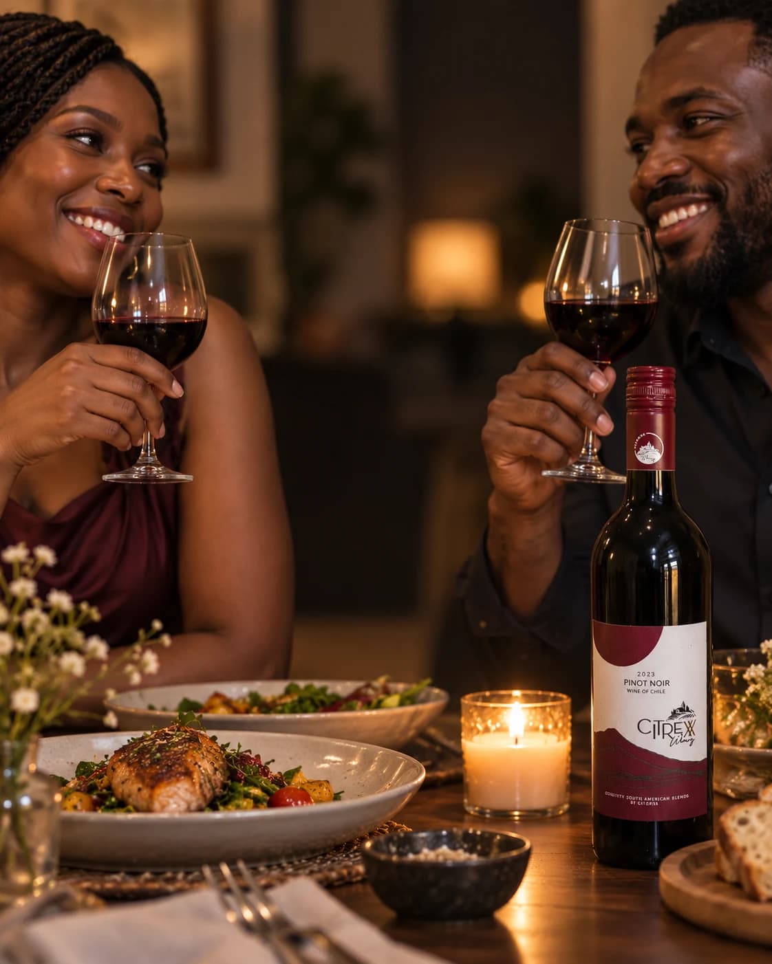 Black guests with Citrexx Pinot Noir at dinner